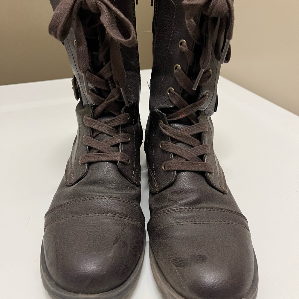 Brown Lace-Up Combat Boots